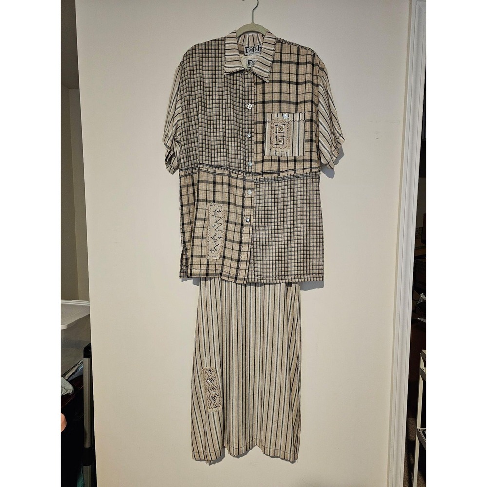 Faith By Celia Forrester 3 Piece Outfit‎ Womens Medium Beige Patchwork Jumper